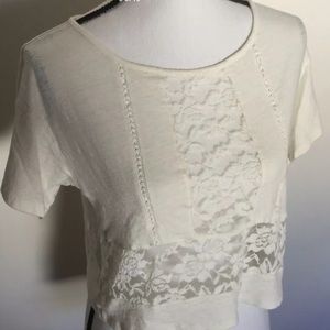 FOREVER 21 SS Crop Lace Top Ivory Size Small